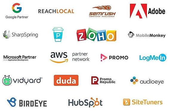 A bunch of logos for different companies on a white background.