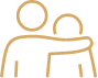 a line drawing of two people hugging each other .