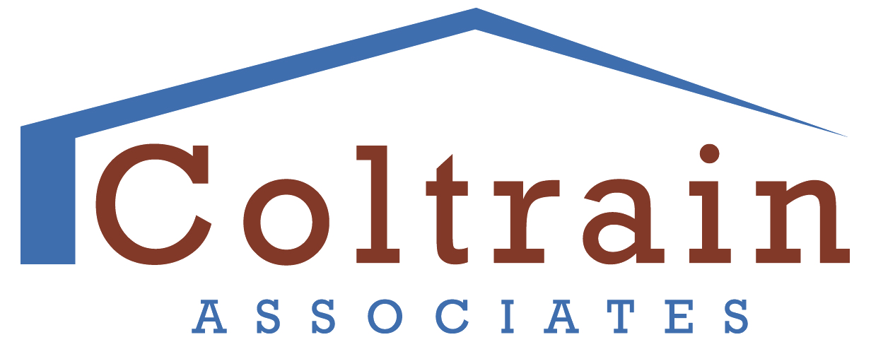 Coltrain Associates logo with blue roofline and brown and blue text