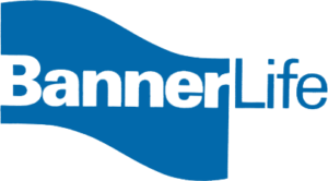 BannerLife logo in white and blue with a wavy blue background.