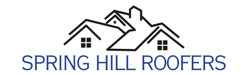 Logo for Spring Hill Roofers; line drawing of rooftops, text