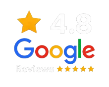 Google Reviews graphic with star icons and a 4.8 rating