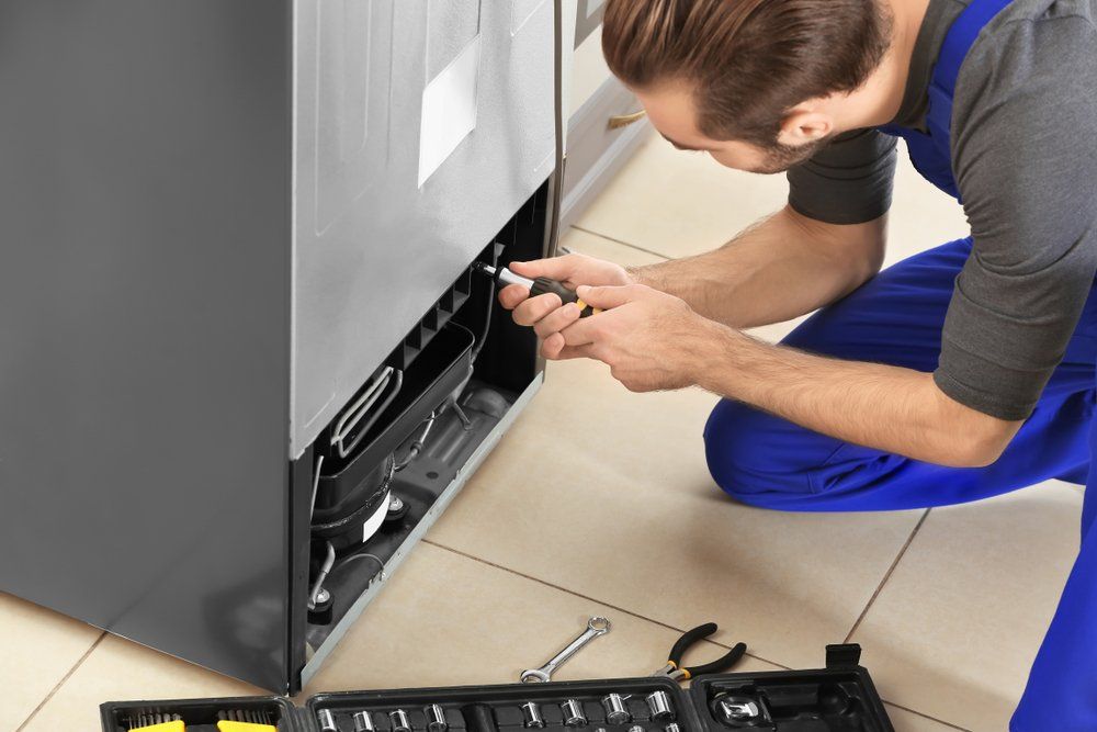 Male Technician Repairing Refrigerator — Mingleford Electrical Airconditioning Solar & Gas In Landsborough, QLD