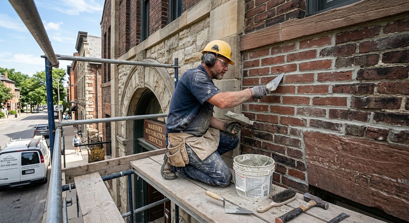 Hands laying red bricks with mortar on a partially built brick wall