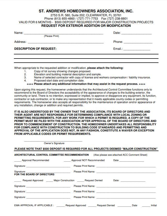 St. Andrews Village ACC Request Form