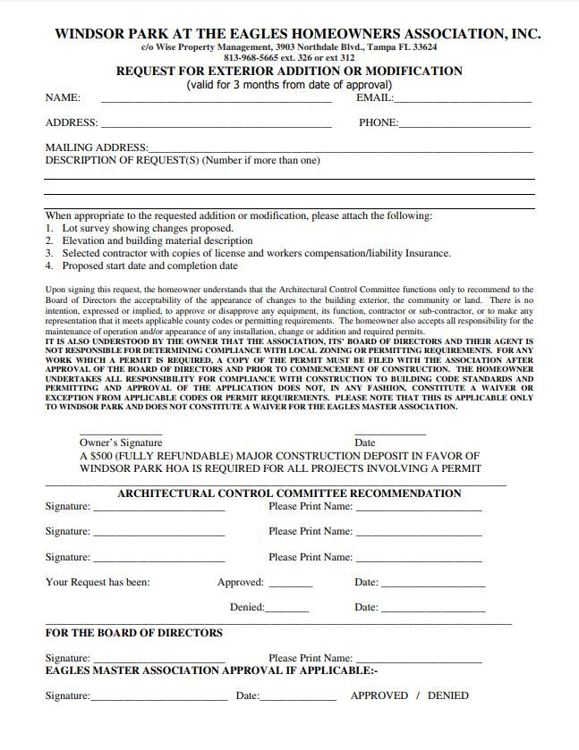 Windsor Park Village ACC Request Form