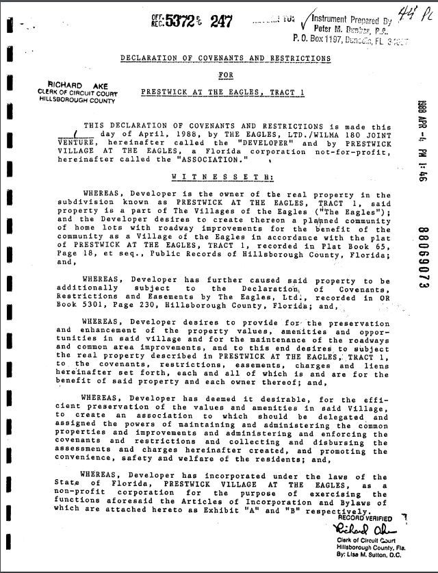 Declaration of Covenants & Restrictions & First to Seventh Amendments for Prestwick at the Eagles