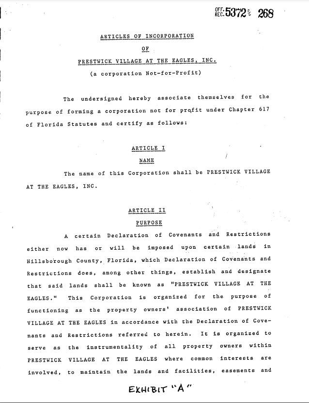 Articles of Incorporation and By-Laws for Prestwick at the Eagles
