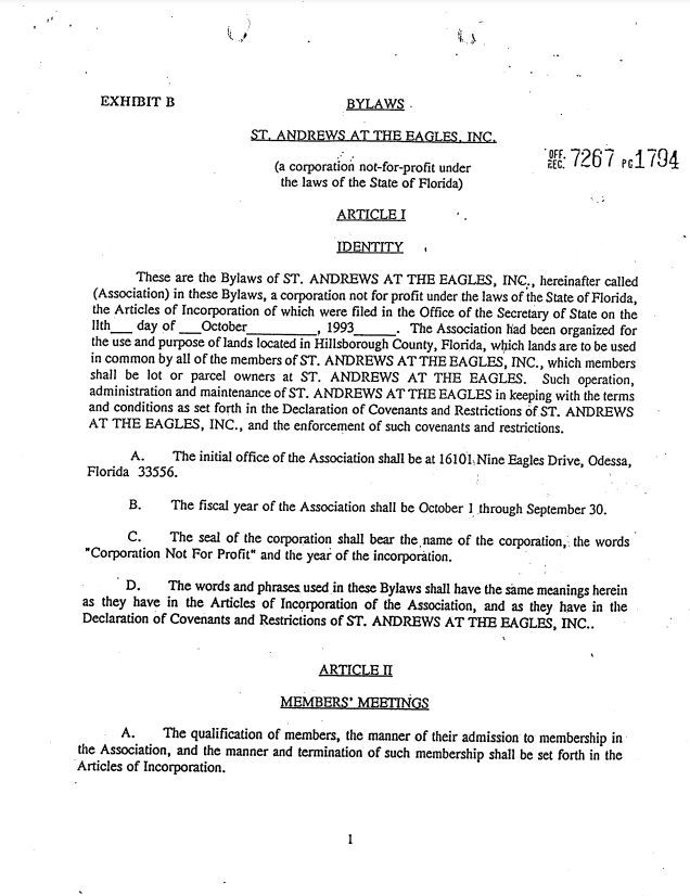 By-Laws & First Amendment for St. Andrews at the Eagles