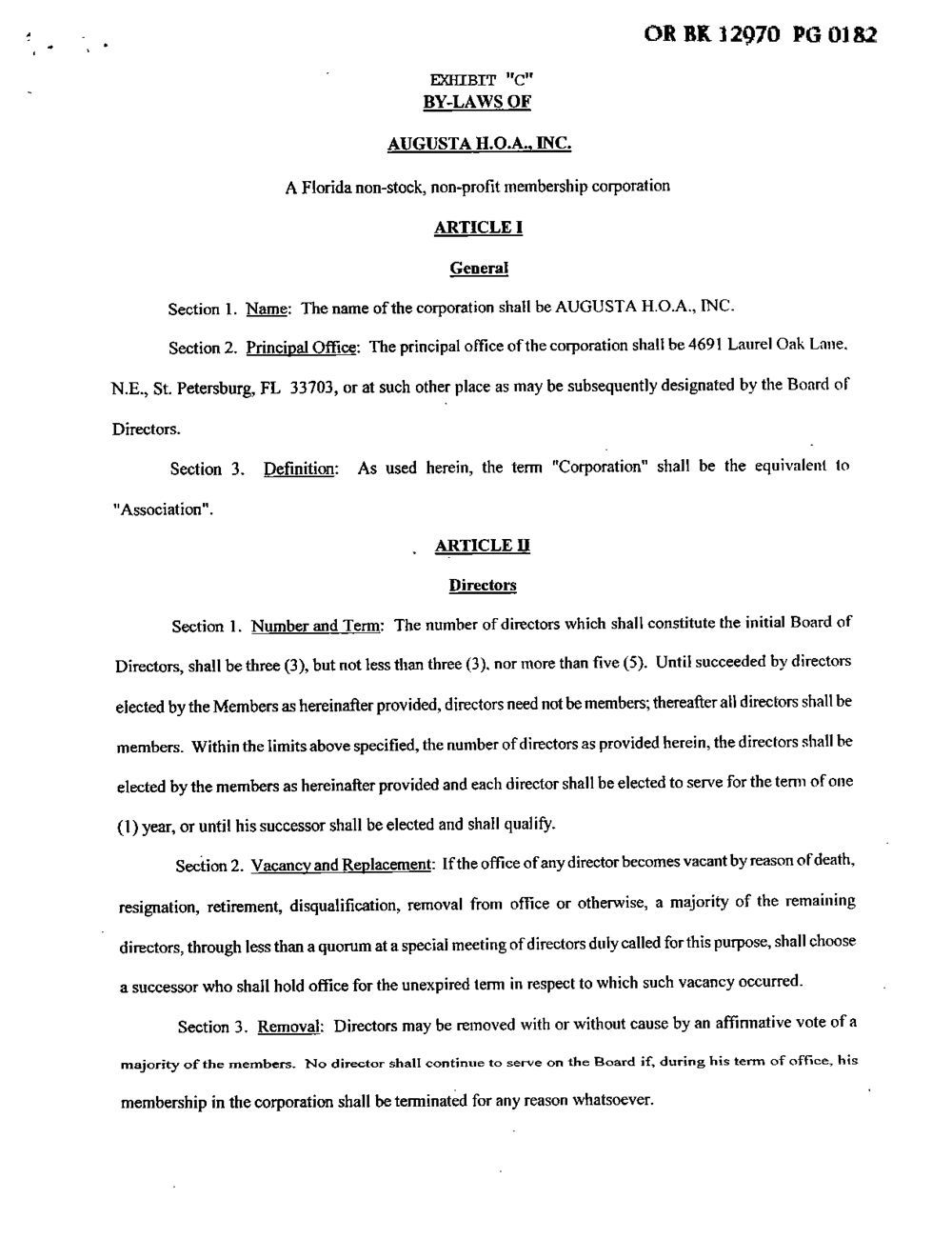 By-Laws for Augusta HOA