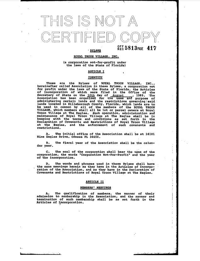 By-Laws for Royal Troon Village