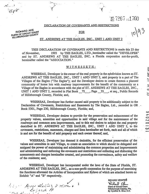 Declaration of Covenants & Restrictions & First to Seventh Amendments for St. Andrews at the Eagles