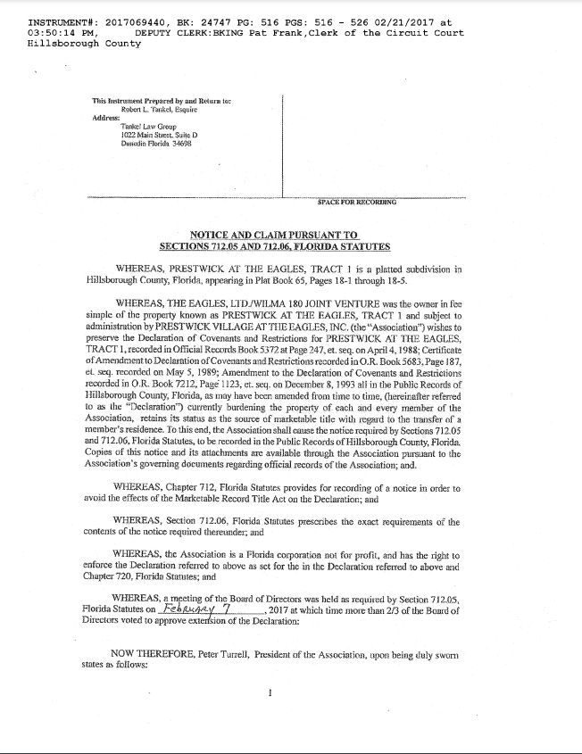 Declaration of Covenants & Restrictions โ Extension Filing