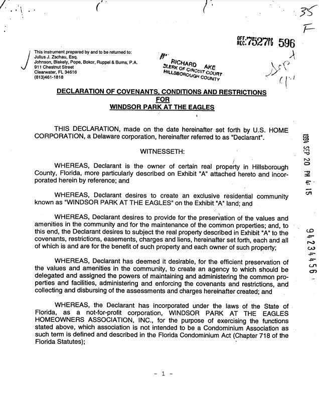Declaration of Covenants & Restrictions & Supplements & Amendments for Windsor Park at the Eagles