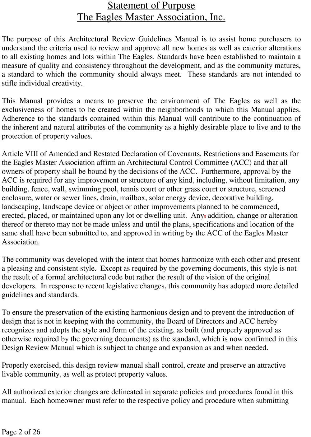 The Eagles Master Association Architectural Review Guidelines (updated Nov 2024)