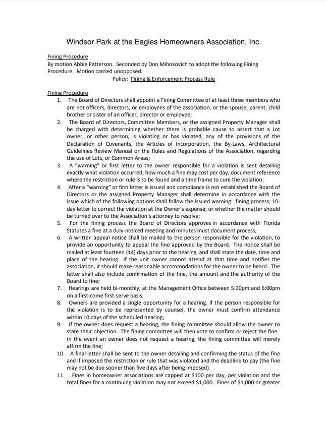 Fining Procedure Policy