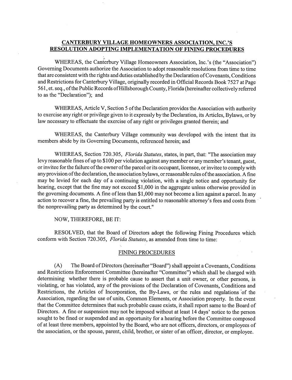 Fining Procedure Resolution Adopted February 13th 2014
