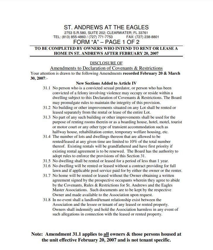 Rental Disclosures & Rental Registration Form A (effective March 30, 2007)