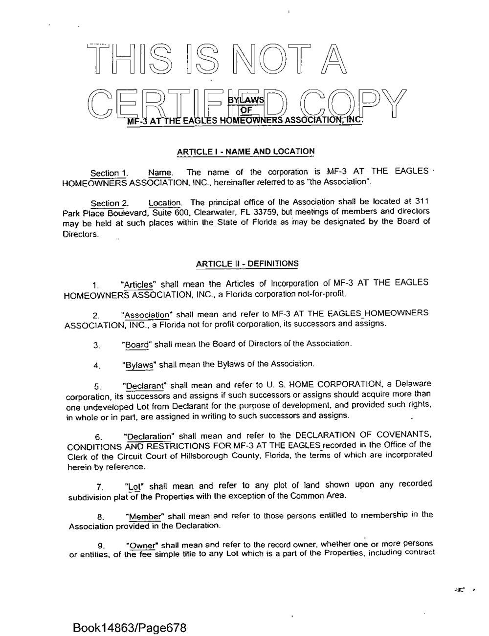 By-Laws for MF-3 at The Eagles HOA (Grand Oak Island)