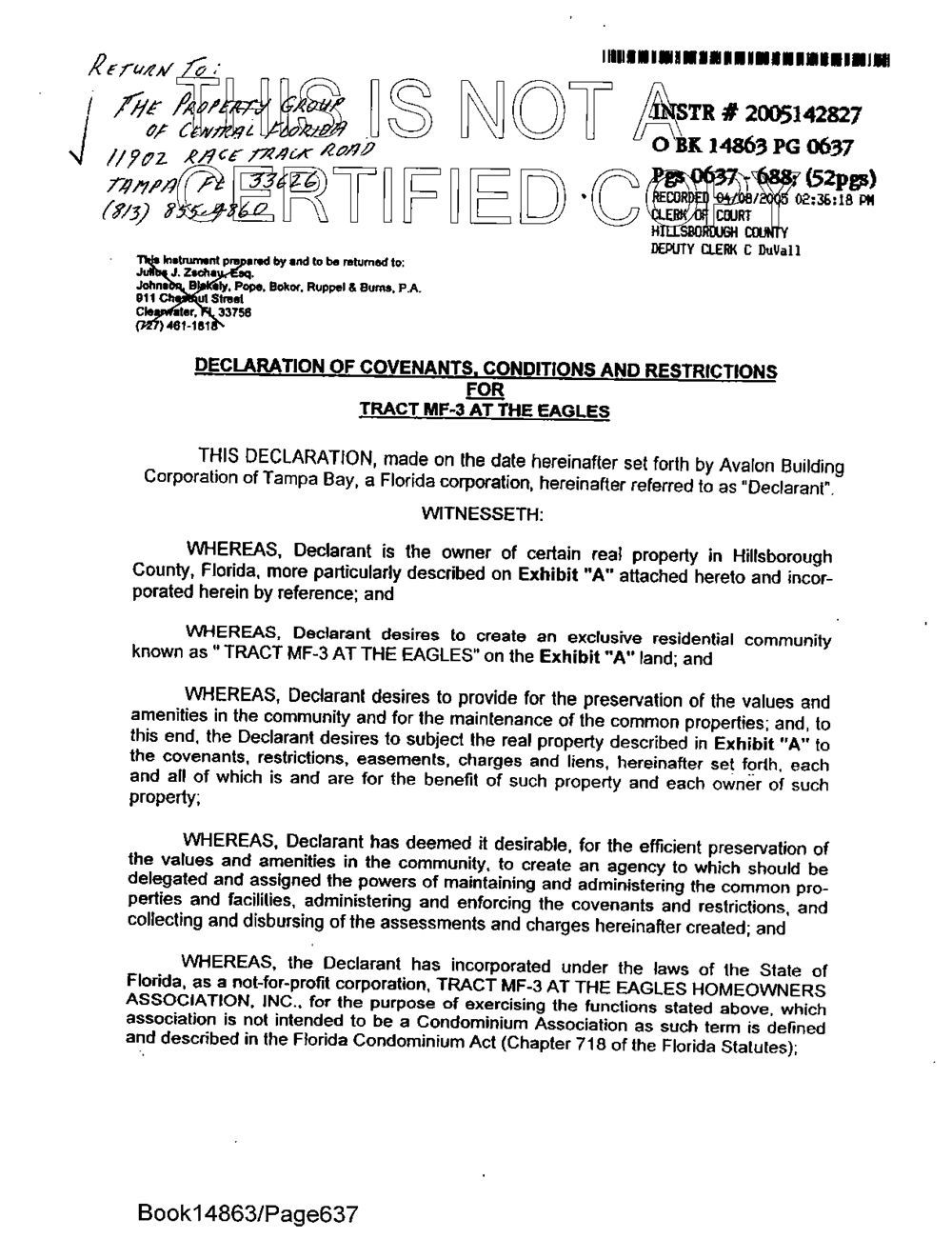 Declaration of Covenants, Conditions & Restrictions for Tract MF-3 at The Eagles (Grand Oak Island)