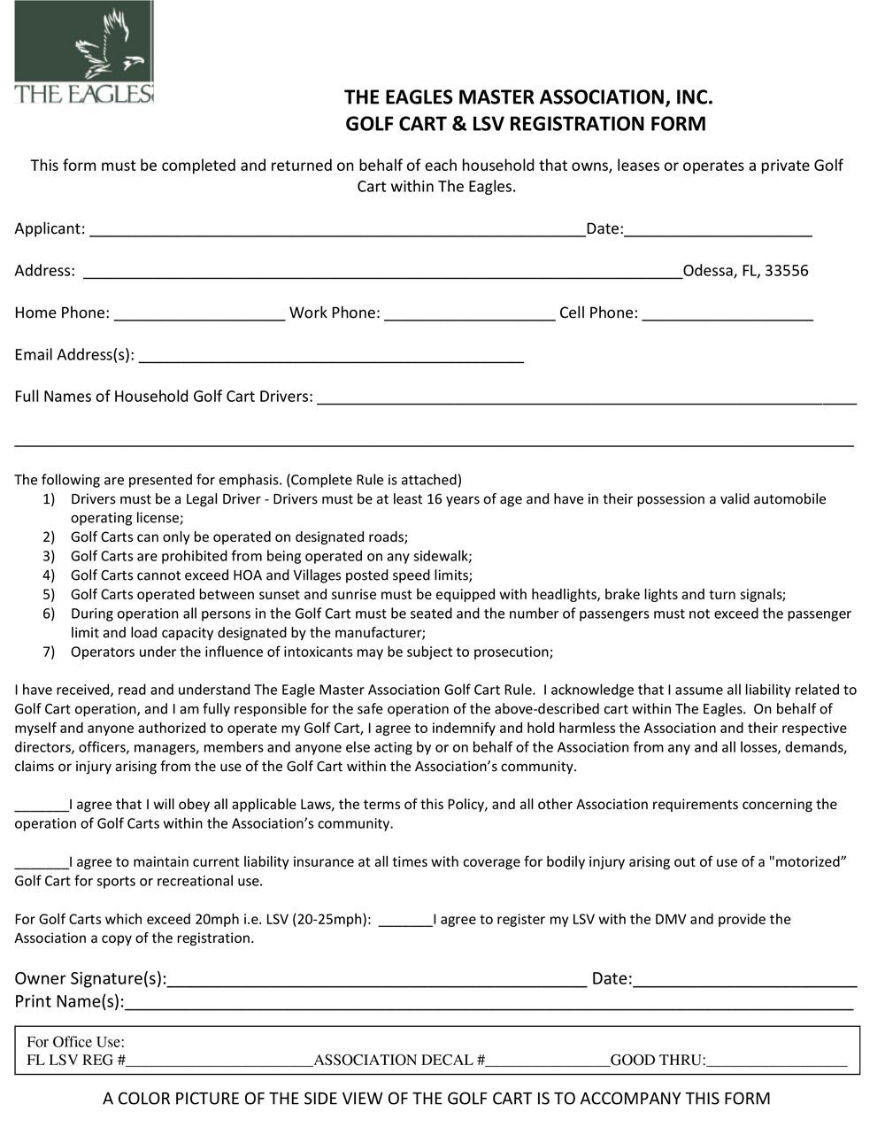 Golf Cart Registration Form