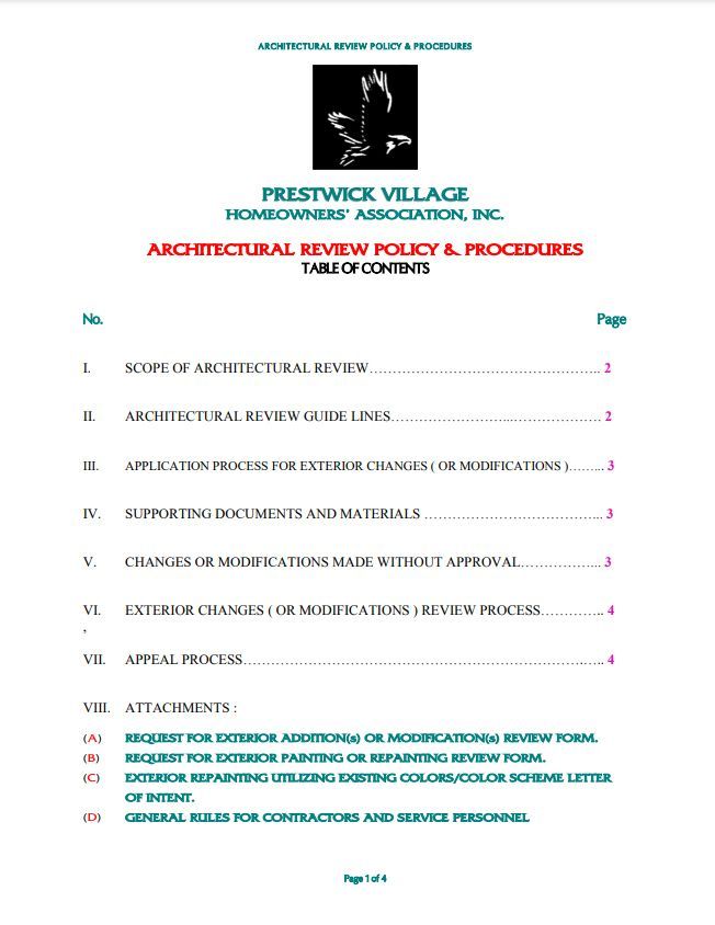 Prestwick Architectural Review Guidelines Manual (updated June 2018)