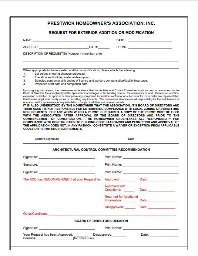 Prestwick Village ACC Request Form