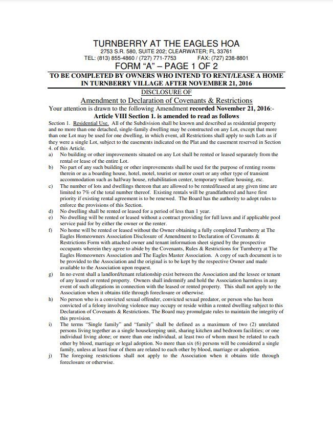 Rental Registration (effective November, 2016)