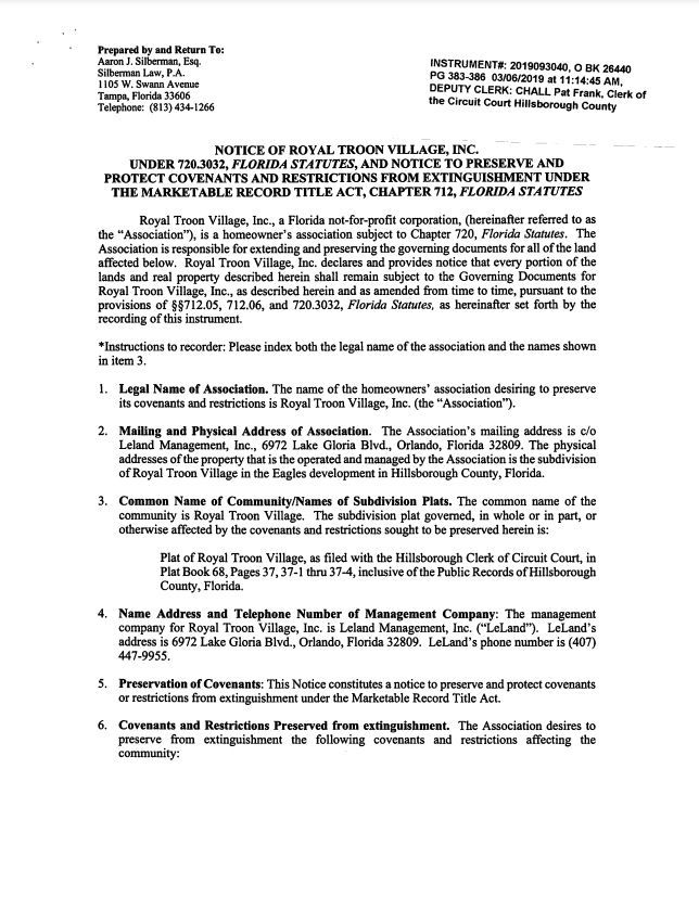 Royal Troon Recorded MRTA(Notice to preserve and protect Covenants & Restrictions)