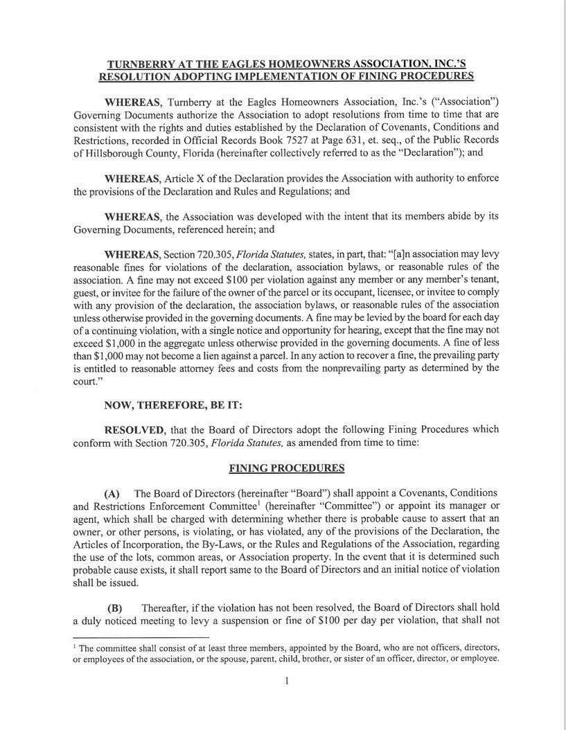 Fining Resolution (effective February 6, 2011/updated May 13, 2025
