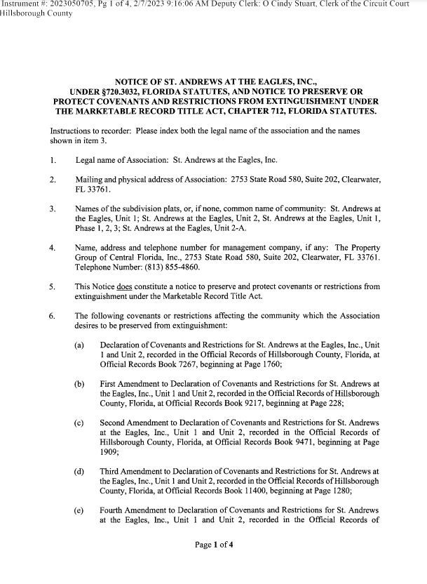 Notice to preserve & protect Covenants & Restrictions from extinguishment (recorded copy)