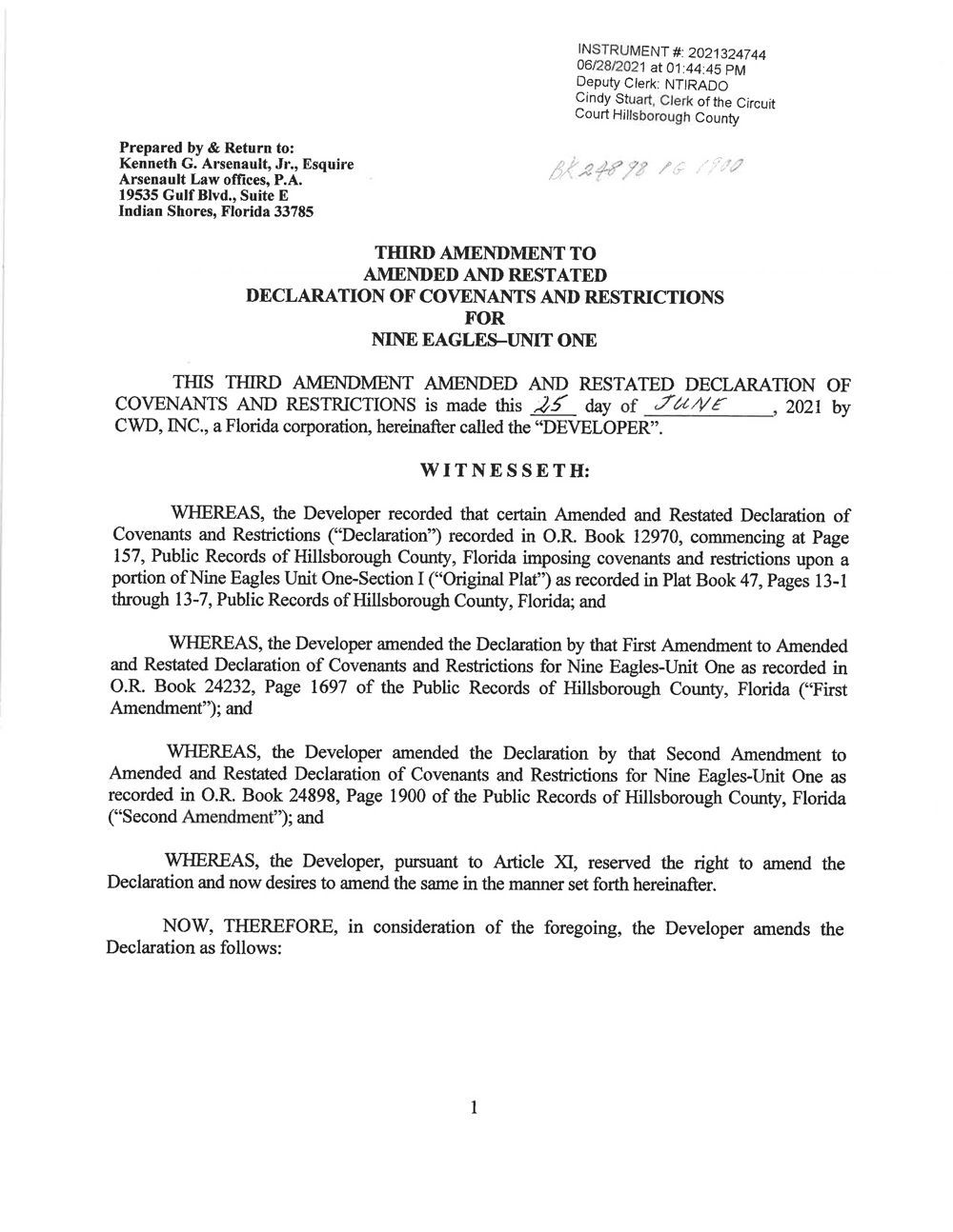 The Third Amendment Declaration of Covenants & Restrictions for Nine Eagles Unit One (Augusta HOA)