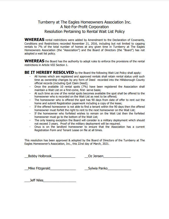 Rental Wait List Policy