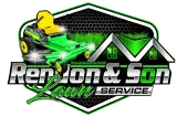Renlon & Son Lawn Service logo with green mower, grass, and house roofs
