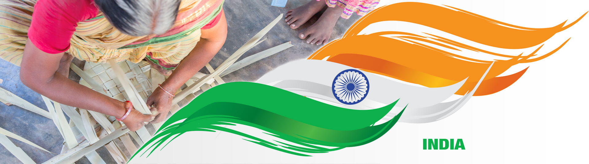 Woman weaving with Indian flag.