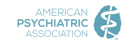 The logo for the american psychiatric association has a medical symbol on it.