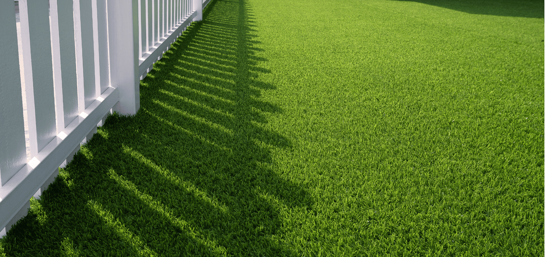 An artificial turf in a rental home surrounded by white fencing
