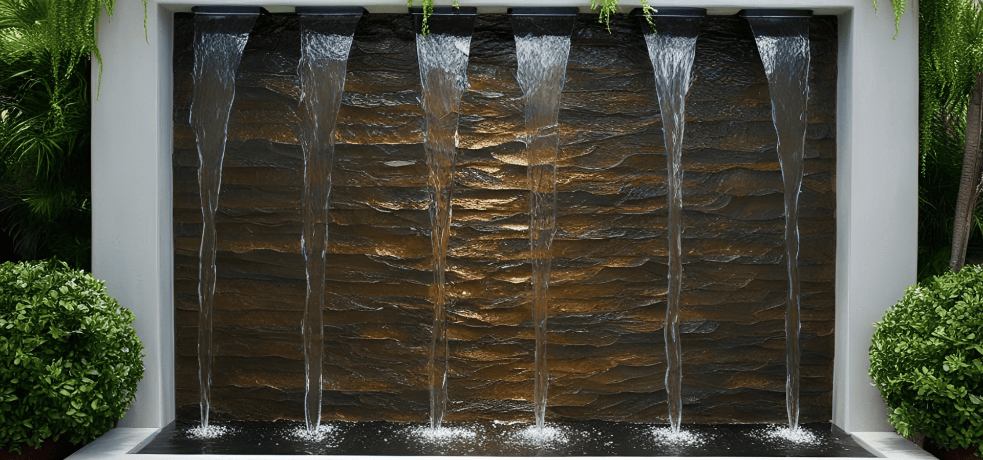 A contemporary water wall in a park