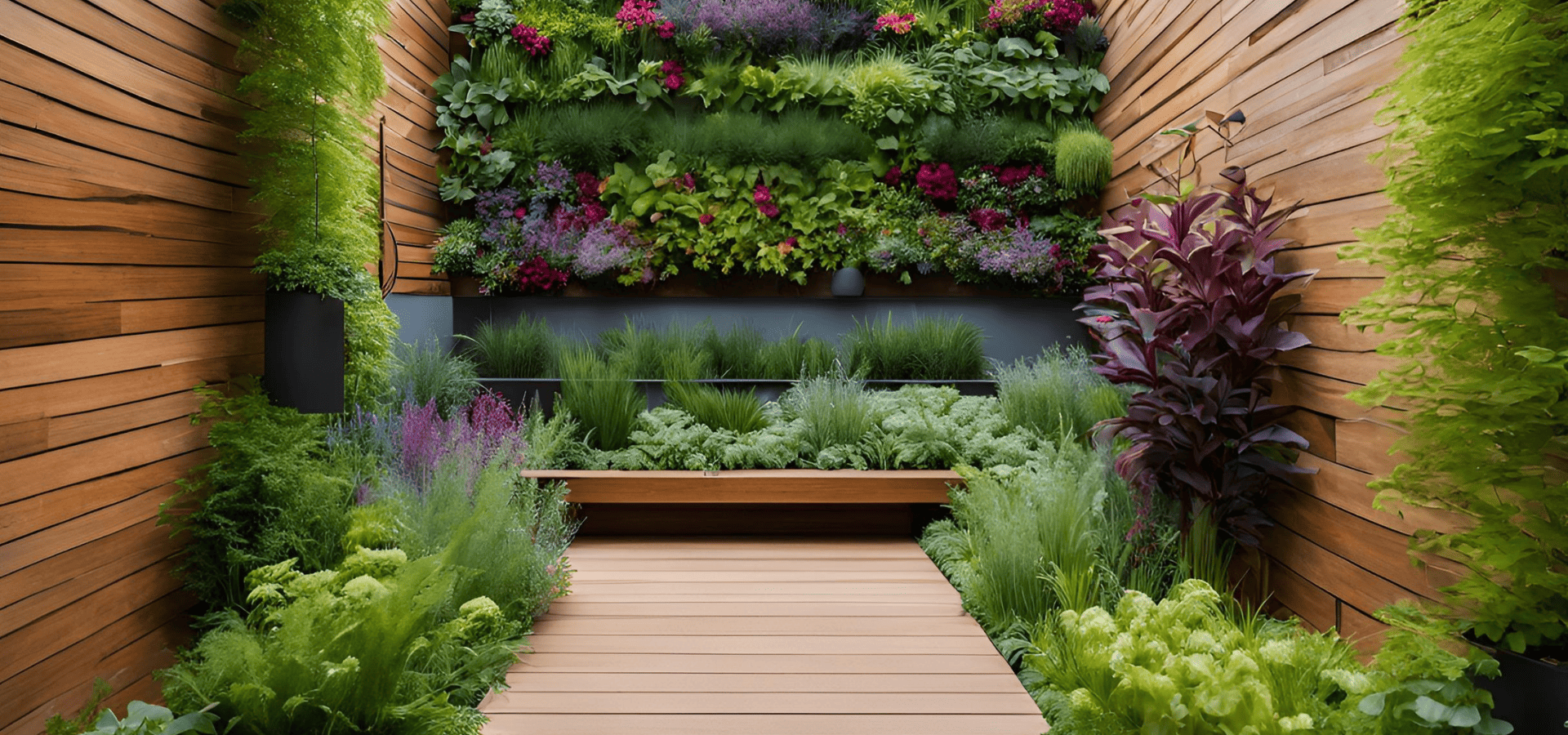 Landscape in a small space neatly designed with a large walkway in the center