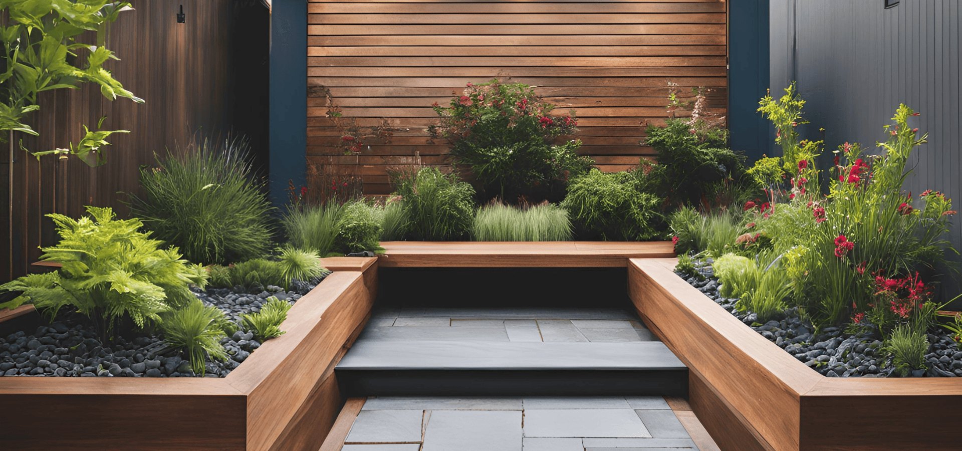 Small landscape with fewer plants and more hardscapes