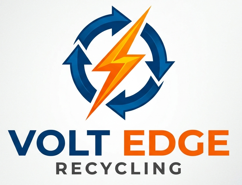 Volt Edge Recycling logo with blue circular arrows and orange lightning bolt