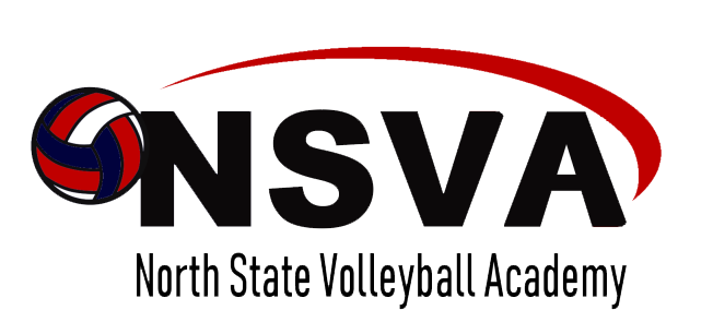 NSVA logo with red, blue, and black volleyball graphic and text “North State Volleyball Academy”