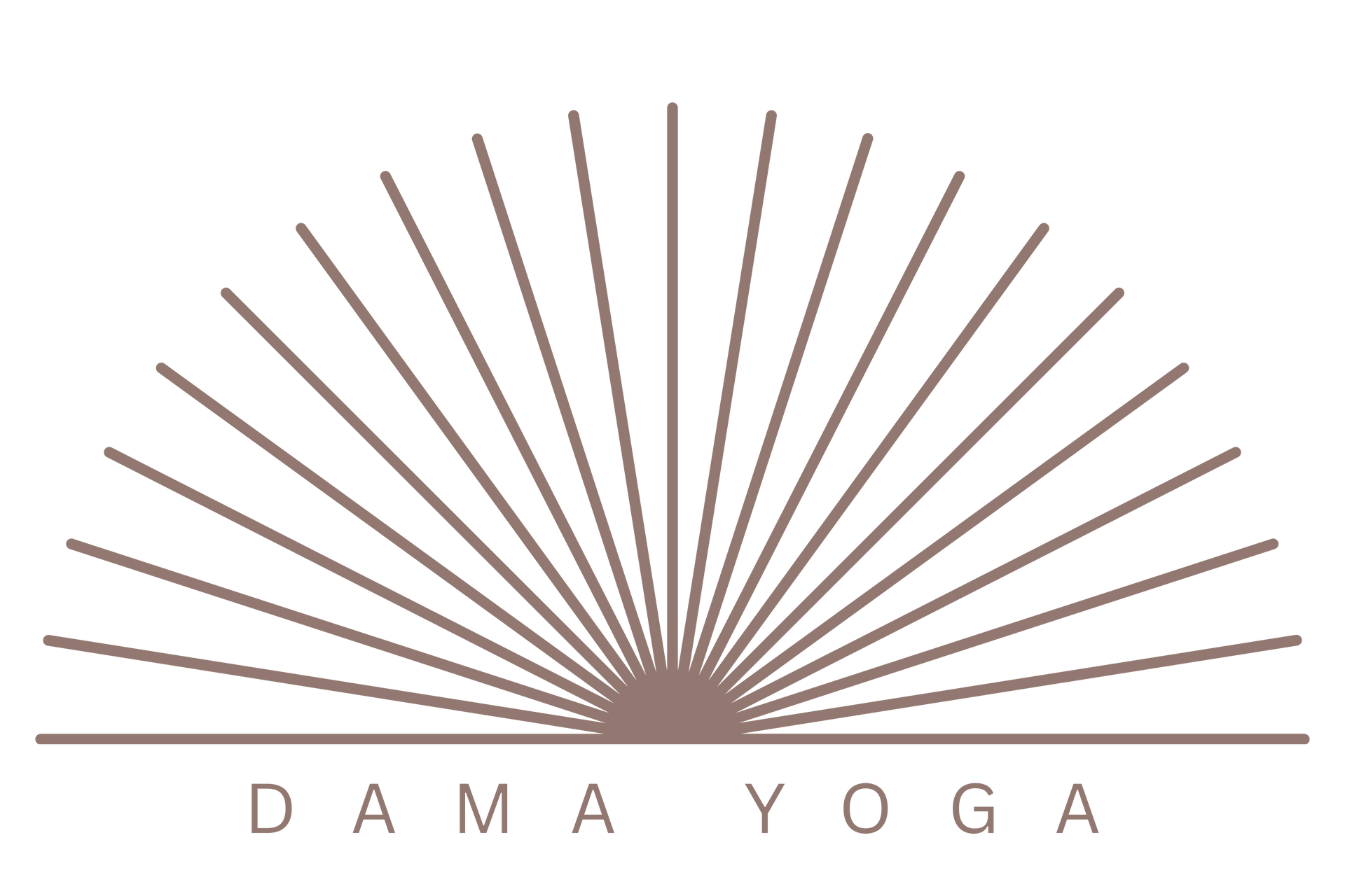 Logo pour Dama Yoga : texte en marron, superposé sur un motif de mandala gris.