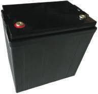 A black battery with two red buttons on it is on a white background.