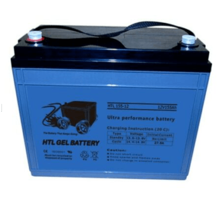 A htl gel battery is sitting on a white surface