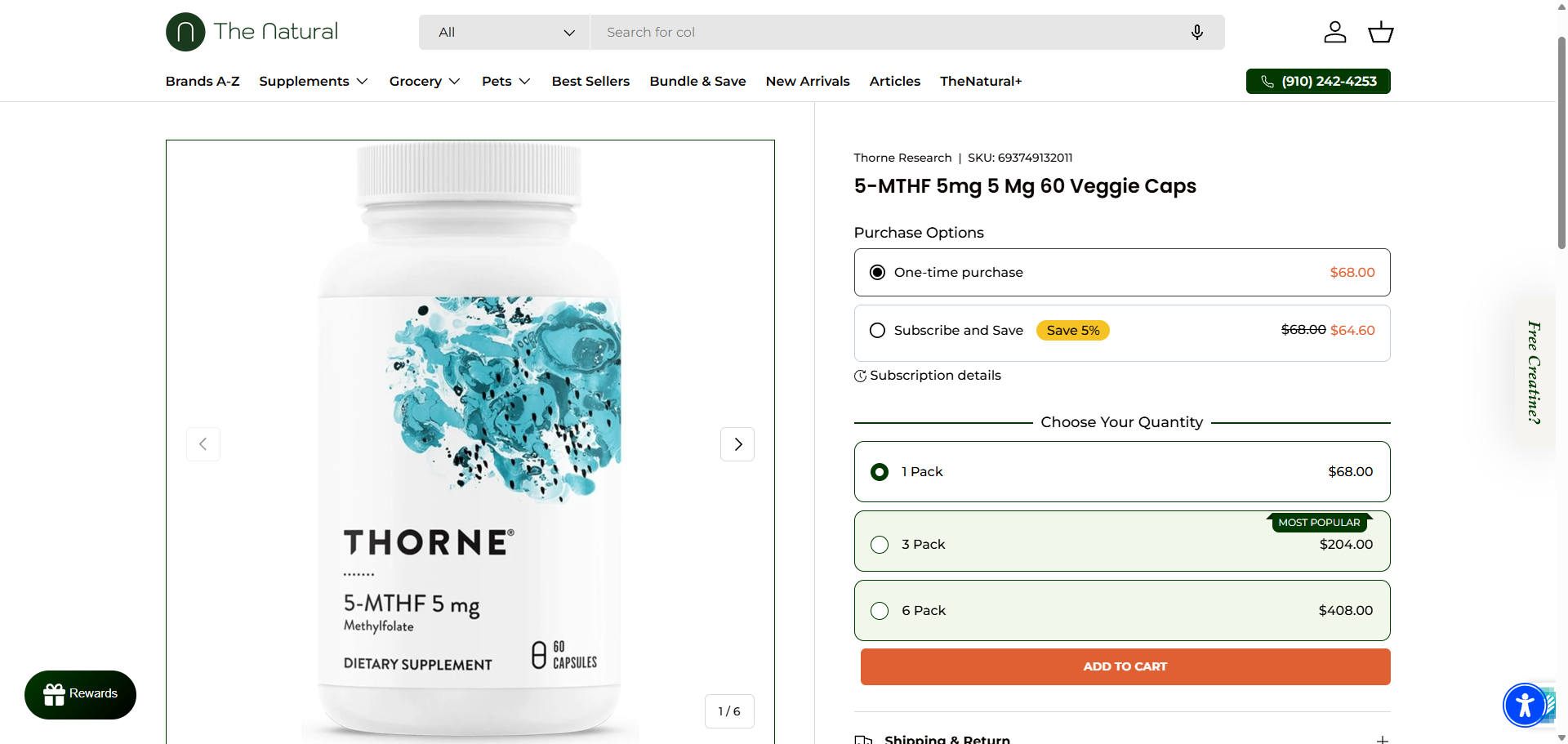 The Natural Shopify store: product purchasing
