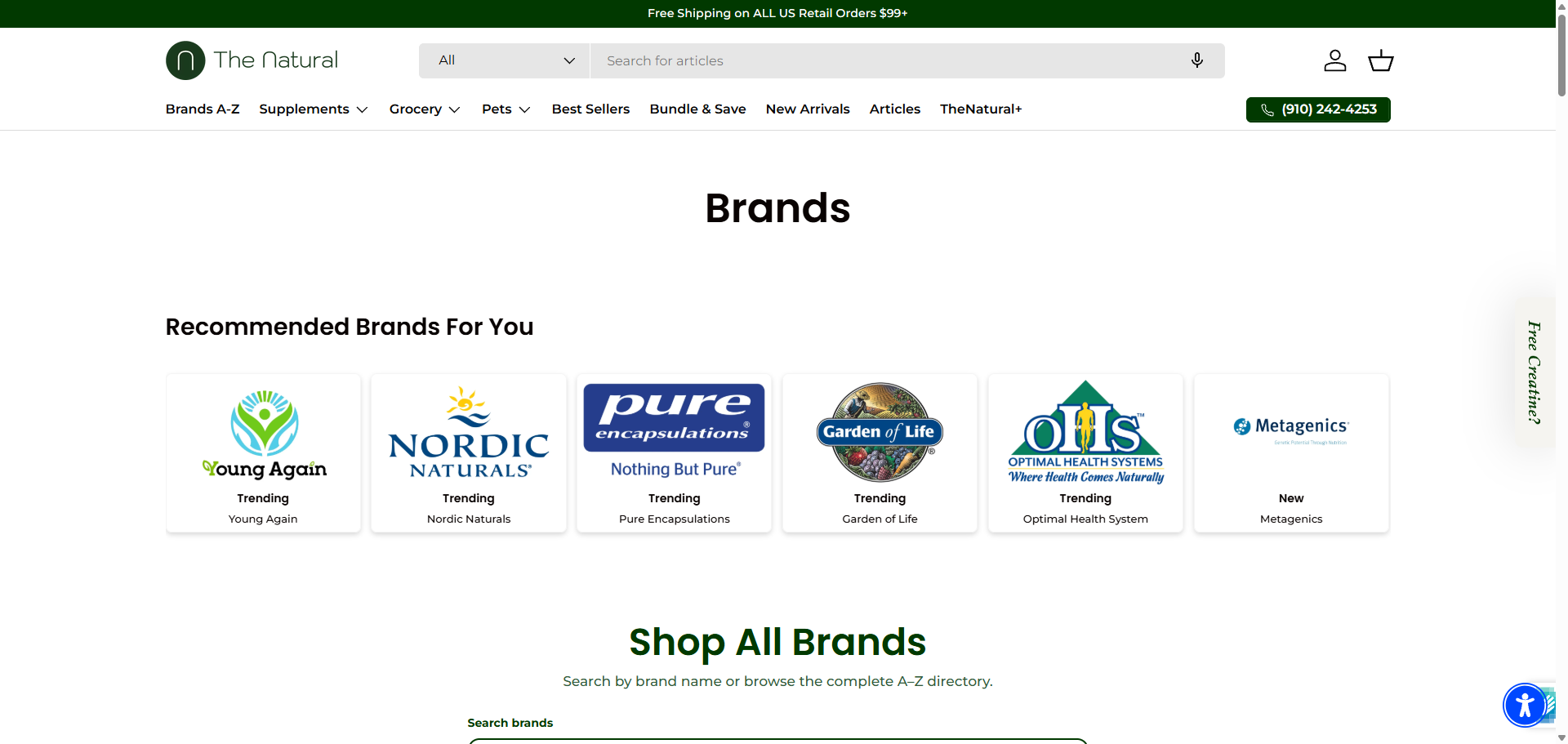 The Natural Shopify store: shop by brand