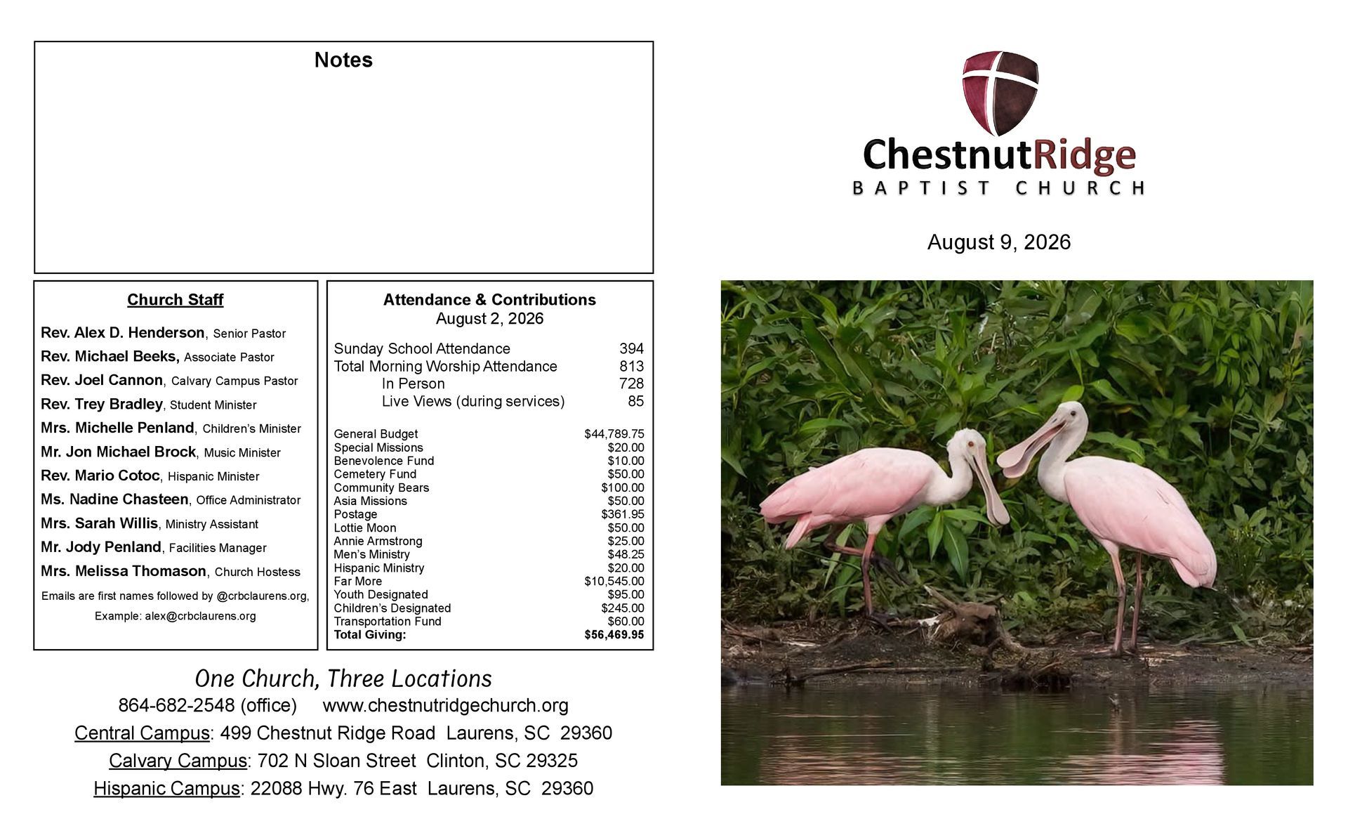 A brochure for chestnut ridge baptist church shows a large group of people