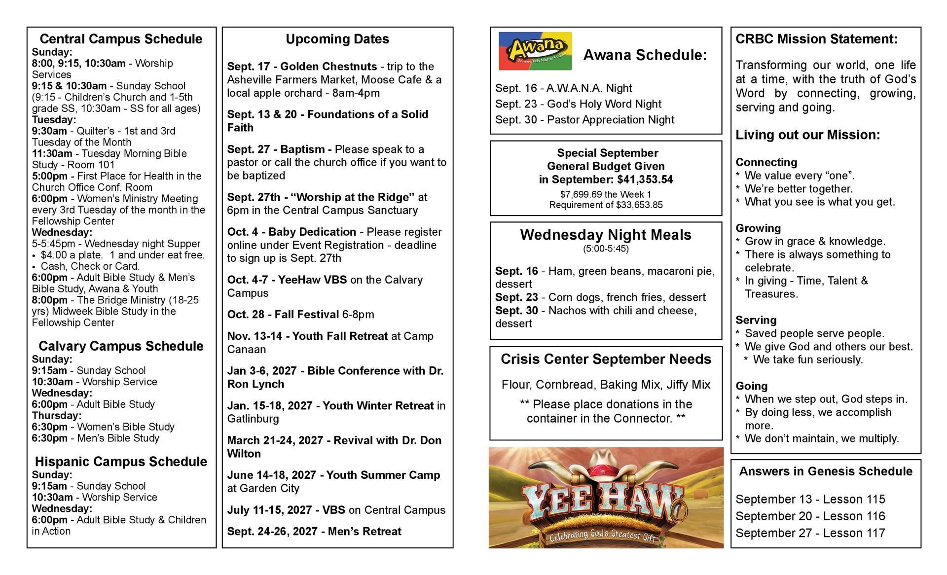 A brochure for a school with a summer event schedule.