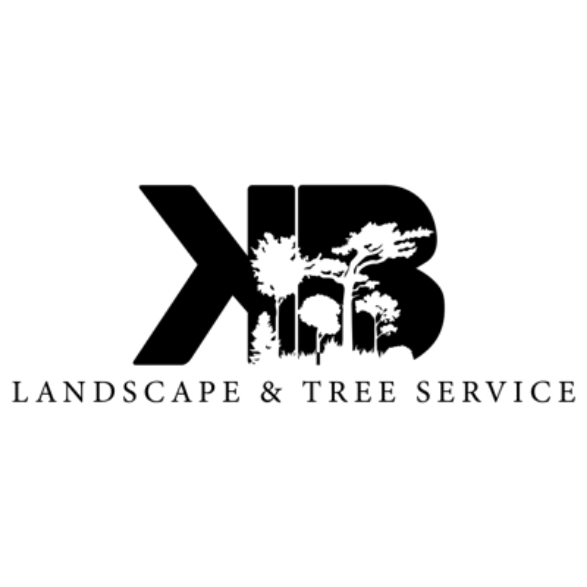 Logo for KB Landscape & Tree Service featuring silhouettes of trees within the black letters K and B.